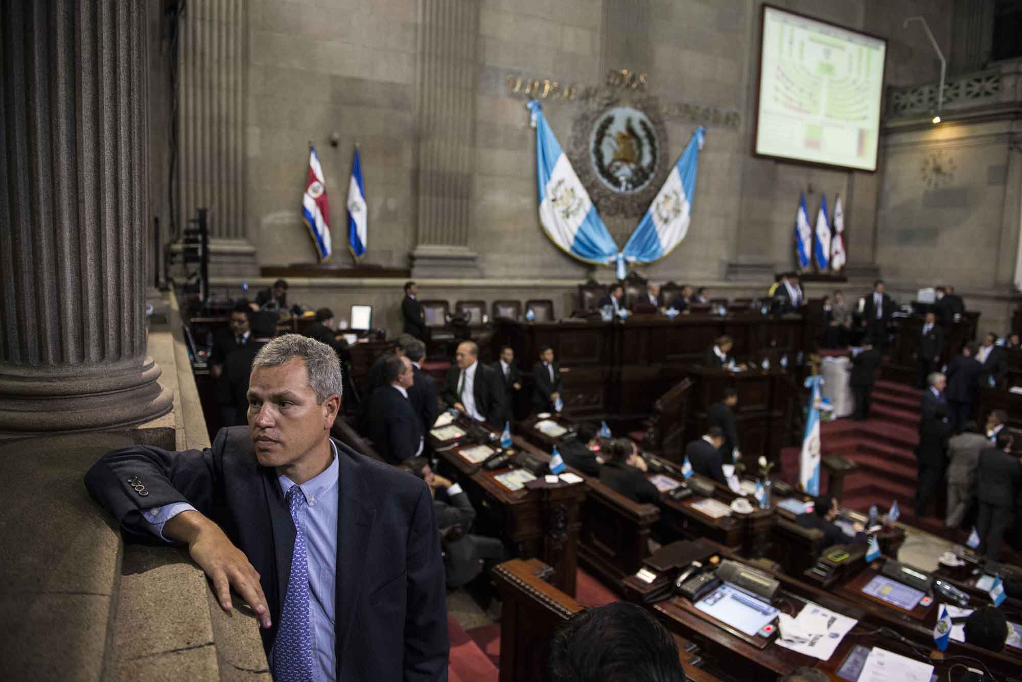 Christian Boussinot durante la sesión en el congreso, el 1 de septiembre de 2015, en la que le retiraron la inmunidad al presidente Otto Pérez Molina. Foto: Oliver de Ros.