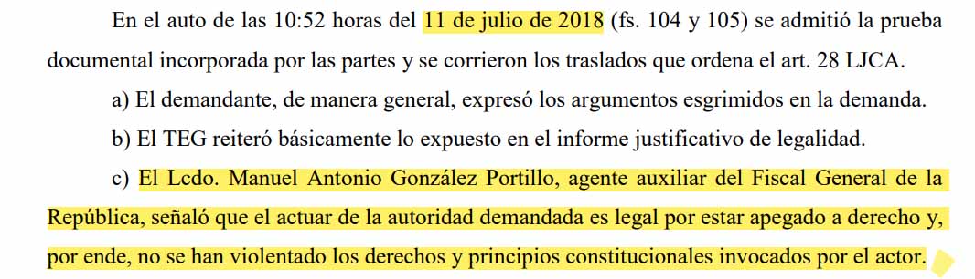 extracto de la postura de la FGR en el fallo de la Sala de lo Contencioso Administrativo.