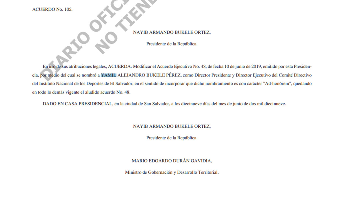 Imagen del acuerdo ejecutivo número 48 de la Presidencia publicado en el Diario Oficial.